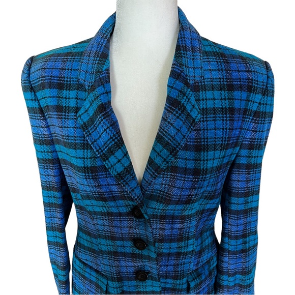 Laurel by ESCADA Plaid Blue Wool 2 Piece Skirt Suit Size 38 - Picture 5 of 16